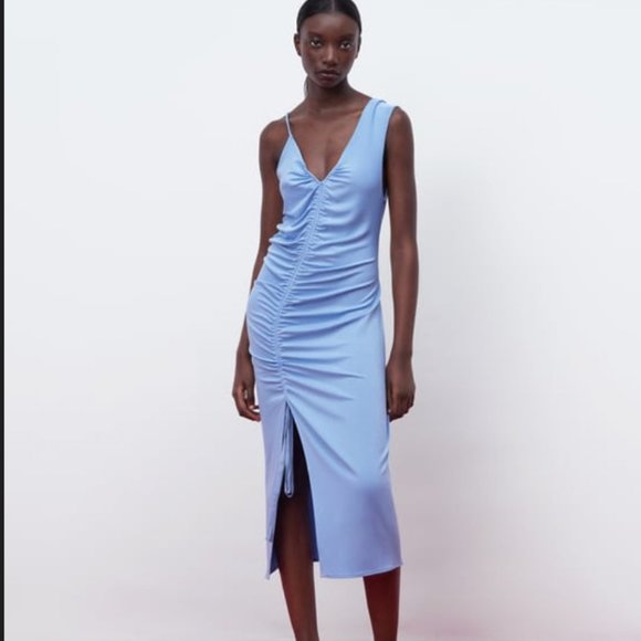 Zara | Dresses | Zara Light Blue Ruched Asymmetric Dress